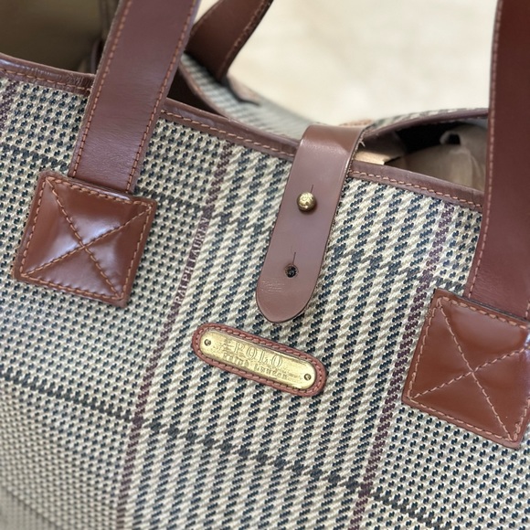 Polo Ralph Lauren Tartan Plaid Houndstooth Coated Canvas Large Tote - Picture 7 of 12